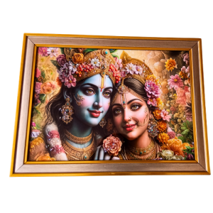 Elegant Radha Krishna 3D Wall Art Frame with Floral Embellishments