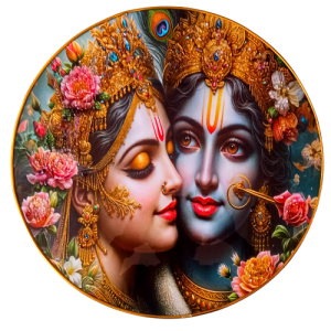 Radha Krishna Round 3D Embossed Wall Art Plate with Floral Design